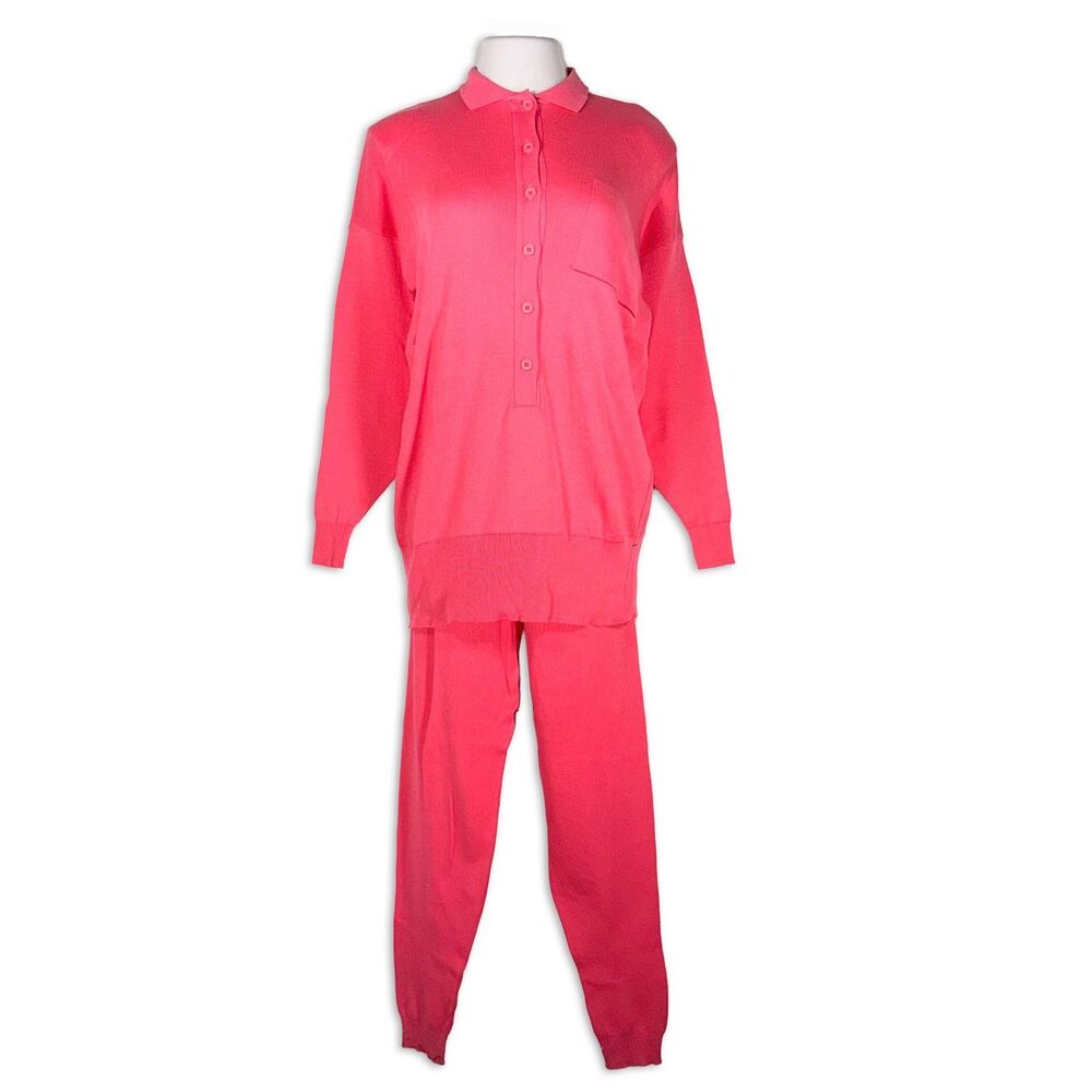 Vintage Italian Cotton Knit Lounge Set Pink 2 Piece Resort Outfit Genesis Size S